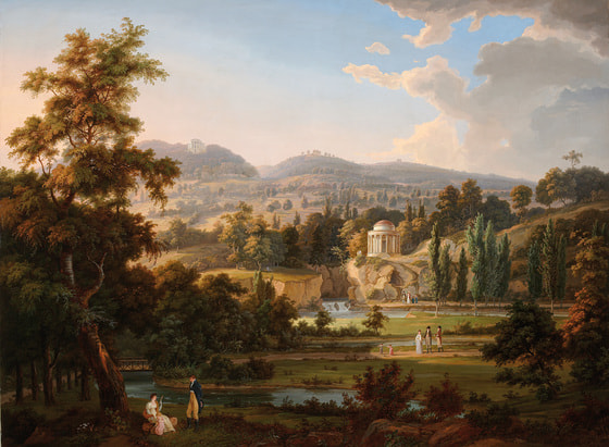 Albert Christoph Dies (1755-1822): Leopoldinentempel mit Teich, 1807 (Link zum Bild: https://de.wikipedia.org/wiki/Datei:Leopoldinentempel_mit_Teich_Albert_Christoph_Dies.jpg). 